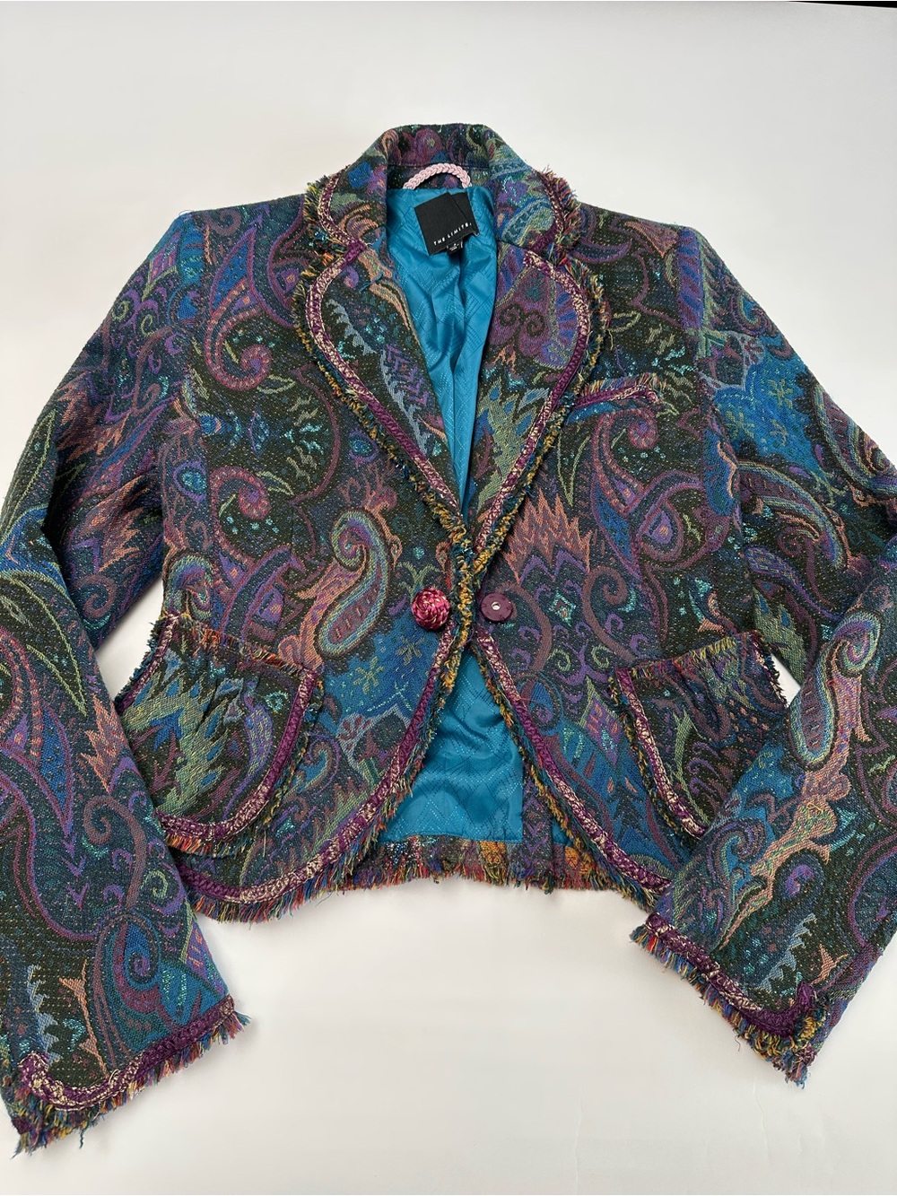 Vintage Y2K Tapestry Paisley Wool blend Blazer Jewel Tone Boho Statement Jacket